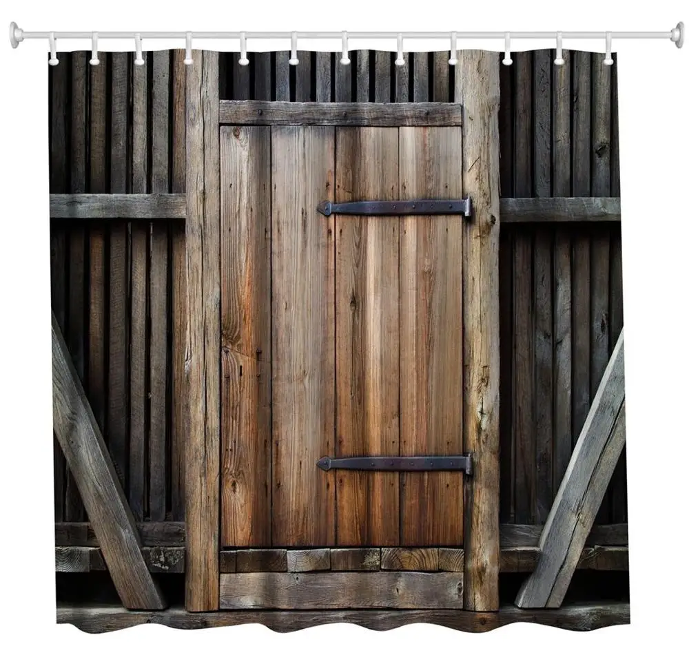 3D новые винтажные деревянные занавески для ванной, водонепроницаемые полиэфирные деревянные занавески для ванной+ Крючки, американский стиль - Цвет: 17