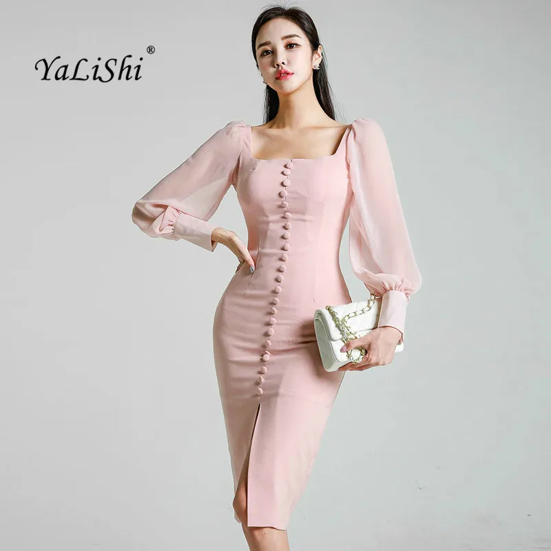 pink pencil dress with sleeves