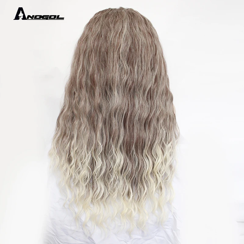 Anogol розовый длинный глубокий рулон волна Золотой Блонд черные волосы парики синий синтетический парик с плоской челкой бахрома для женщин