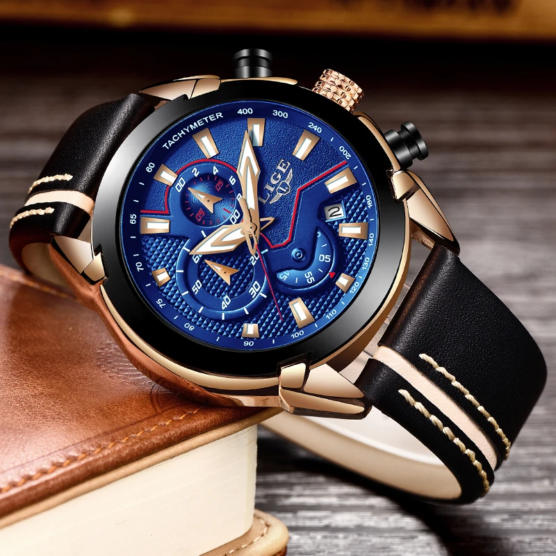 New LIGE luxury brand watch men fashion casual sport quartz wristwatch leather waterproof men;s watches clock Relogios Masculino