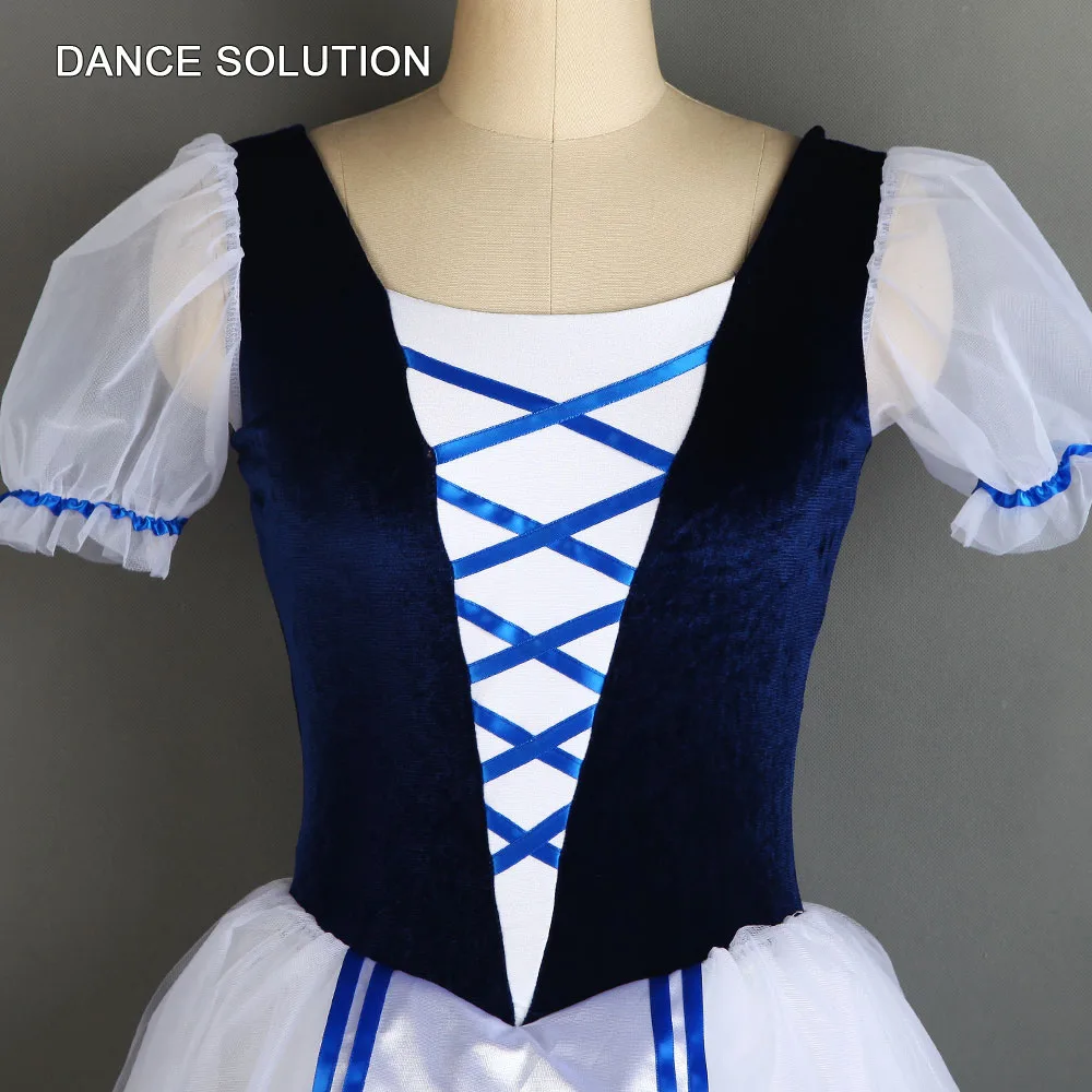 Темно-синий бархатный лиф с пышными рукавами, Длинные Романтические балетные пачки для детей и женщин, костюмы балерины для выступлений 20010
