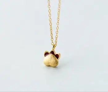 

GOLD-TONE Real. 925 Sterling Silver Jewelry Red Enamel CAT PAW /DOG PUPPY Pendant Necklace animal pet charm Lady's gift GTLX1229