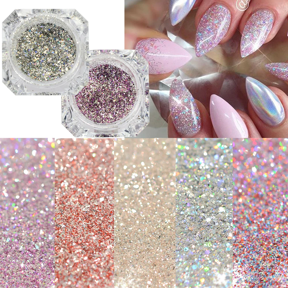 1Box Platinum Shiny Nail Glitter Powder Laser Sparkly Diamond Manicure