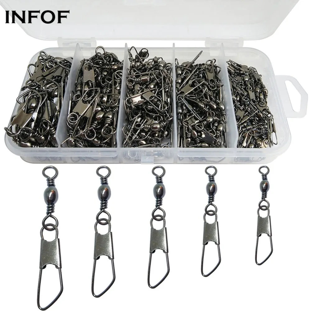 

INFOF 220-pieces Fishing Swivels Snap Kit #4/#6/#8/#10/#12 Barrel Swivel Hook Lure Connector Carp Fishing Hook Set