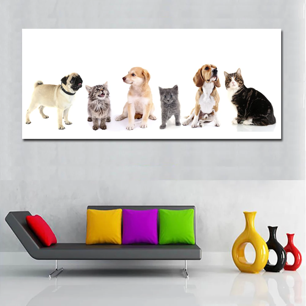 HD Dogs And Cats Animal Painting Huge Canvas Painting Wall Art Print