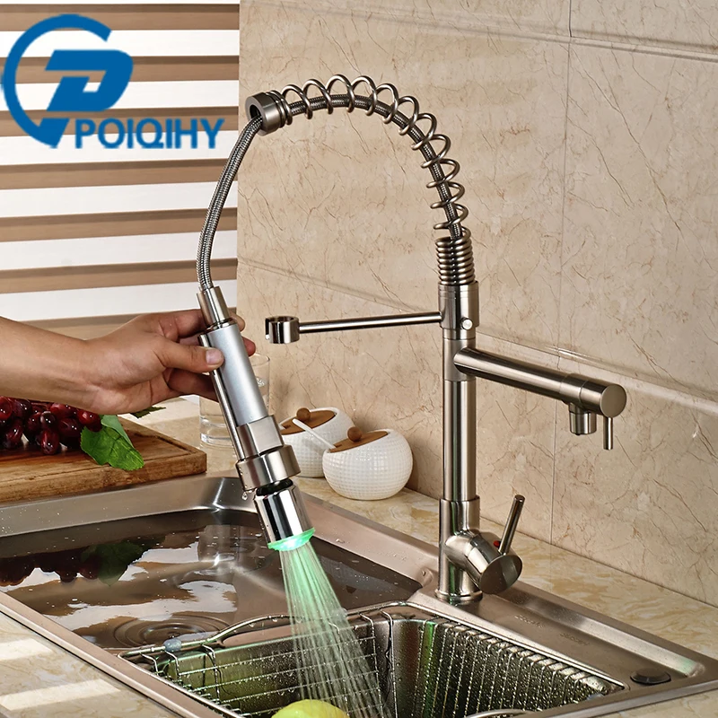 

POIQIHY Single Spout Pull Down Sprayer Kitchen Sink Faucet with LED Deck Mounted Lavatory Kitchen Tap