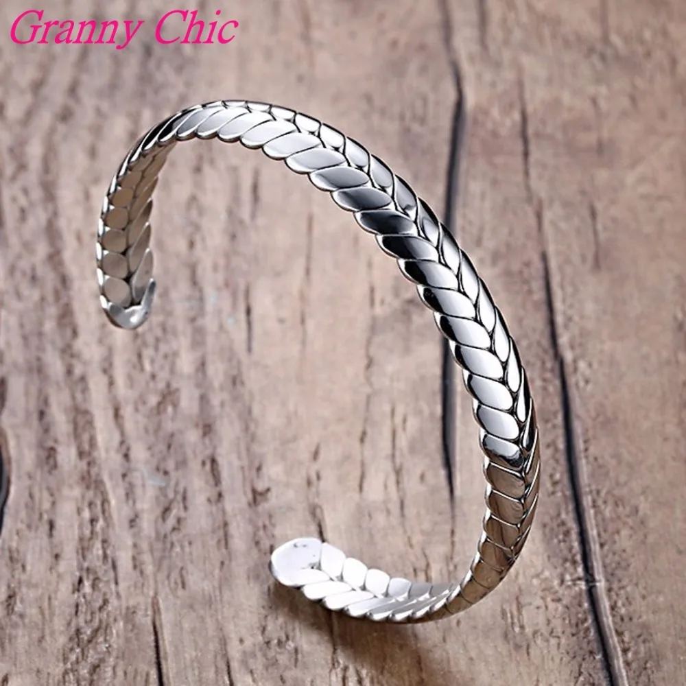

Granny Chic High Quality New Arrival Women Girl's Solid Wire 316L Stainless steel Large Silver Tone Bangle Cuff Bracelet Bangle