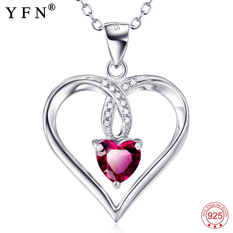

925 Sterling Silver Necklace Jewelry For Women Red Heart Crystal Pendants Necklaces Romantic Accessories For Lovers GNX9961