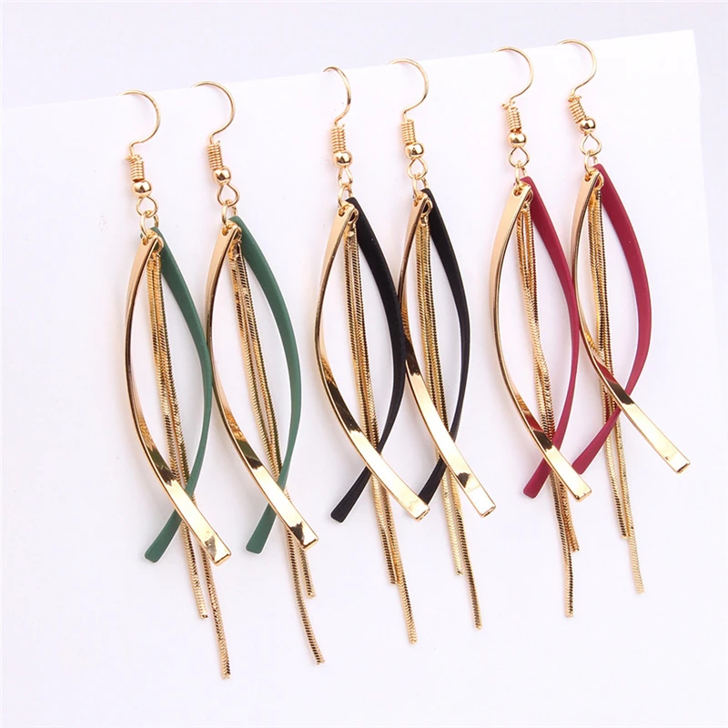 

New Sleek Minimalist Geometric Long Earrings Sweet Temperament anti-allergic Tassel Earrings Girls Jewelry
