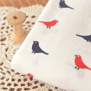 

Navy blue big red bird washing cotton linen fabric