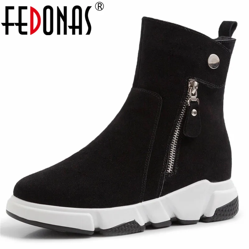 

FEDONAS Fashion Women Ankle Boots Wedges High Heels Cow Suede Leather Short Autumn Winter Shoes Woman Ladies Ladies Boots