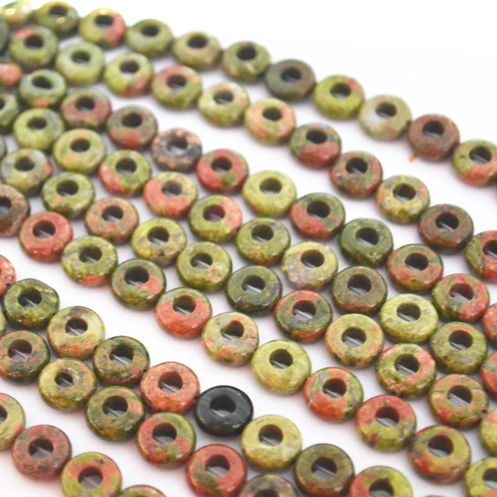 Natural Unakite Flat Beads Big Hole Natural Stone Bead 10mm*10mm*4mm