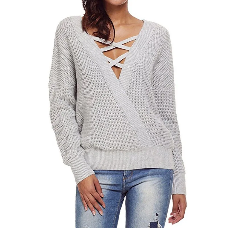 JIASIYUN Women Sweaters Sexy V-Neck Loose Open Back Low Cut Knitted Full Sleeve Sweaters Tops Pullovers Jumpers JIASIYUN Women Sweaters Sexy V-Neck Loose Open Back Low Cut Knitted Full Sleeve Sweaters Tops Pullovers Jumpers
