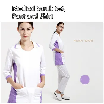 

2017 New!Hospital&Beauty Salon Woman Doctor Short Sleeve Scrub Set Separated Isolation Surgical Suit Set Nurse Medical Scrub,01