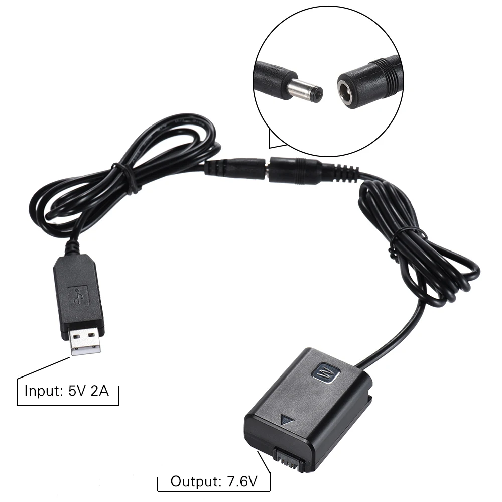 Andoer NP-FW50 Dummy Battery + DC Power Bank USB Cable for AC-PW20 Sony NEX-3/5/6/7 Series A33 A37 A35 A55 a7 a7R a7II A6000 A6300 charger adapter battery charger battery charger adapter