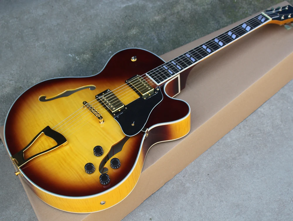 Wholesale custom semi hollow jazz electric guitar with Flame maple