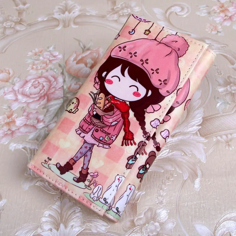 Япония милая девушка шаблон Мода кошелек леди кошельки для детей девочек монеты кошелек сумка Длинный - Цвет: 8