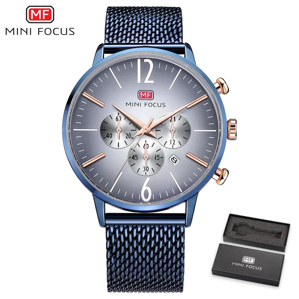 

MINIFOCUS Top Brand Quartz Watch Men Stainless Steel Mesh Band Mens Wristwatch Ultrathin Fashion Luxury Chronograph reloj hombre