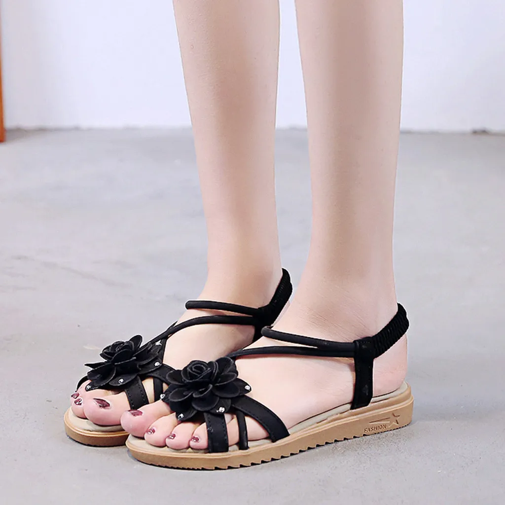 

Ladies Summer Sandals Shoes Women's Bohemian Beaded Sandals Flowers Flat Open Toe Sandals Soft Slippers Sandalias Mujer 2019