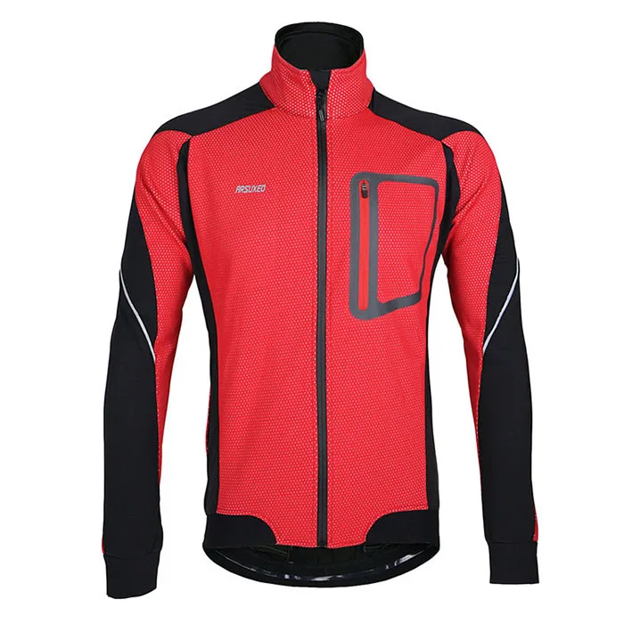 Мужская Зимняя Теплая Флисовая велосипедная куртка ветрозащитная Спортивная велосипедная Джерси спортивная куртка с длинным рукавом - Цвет: Красный