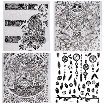 

Nail Art Stickers, 3D Design, For Nail Tips Decorations Peacock Owl Flower Pattern
