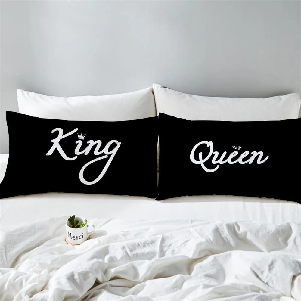 Simple Lovers Pillowcase Letter KING QUEEN Print Pillow Case Sweetheart Couple Pillow Cover Valentine s Day