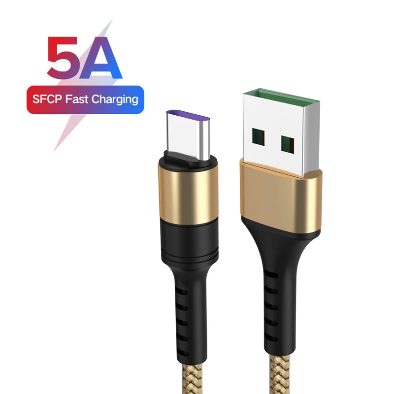 

Nylon 5A USB Type C Super Charge phone cable data wire quick charge for Huawei P30 20 pro Mate 20 Porsche Note V20 Oneplus Oppo