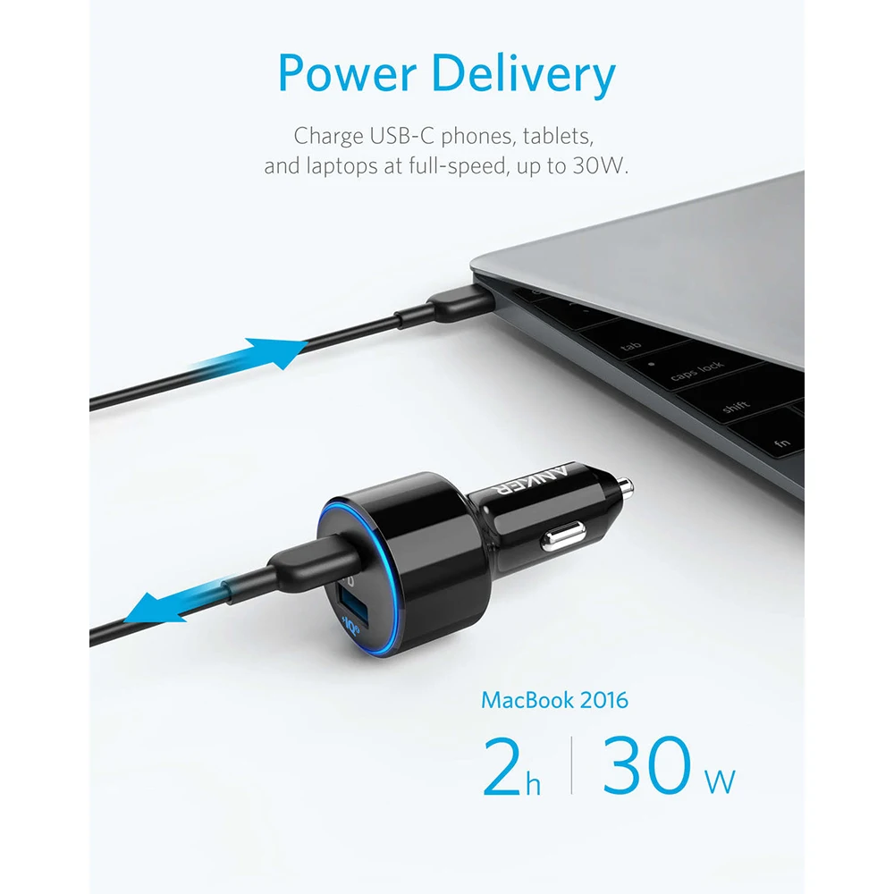 أنكار 49.5 W PowerDrive سرعة + 2 USB C شاحن سيارة ، واحد 30 W PD ميناء للماك بوك باد فون و 19.5 W سريع تهمة ميناء ل S9/S8 الخ