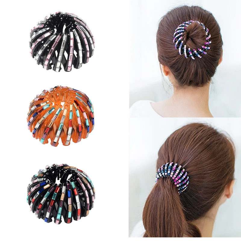 

M MISE Bird Nest Expanding Bun Maker Hair Claw Women Rhinestone Ponytail Holders Clamps Clip Hairpins Girls Hair Accessories