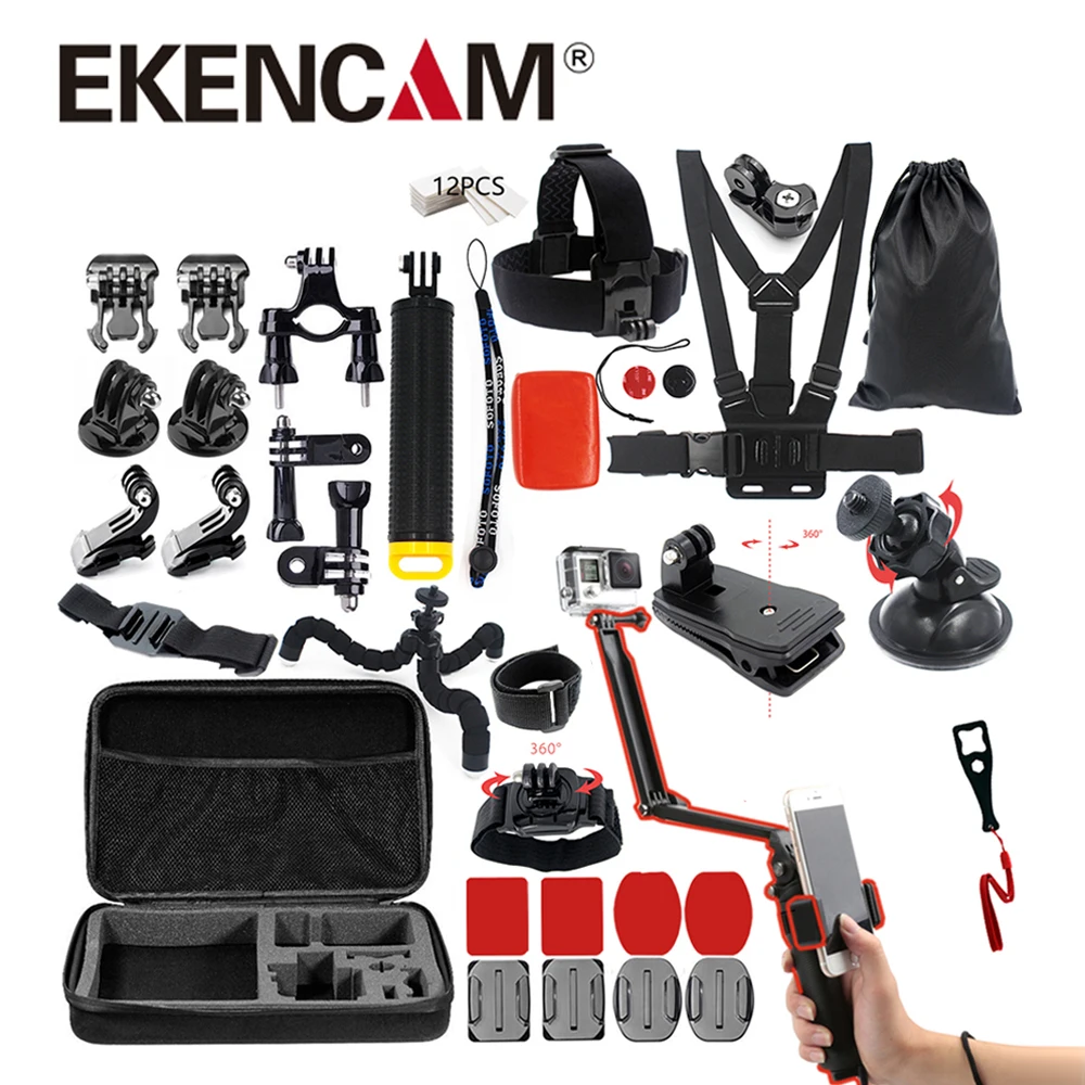  EKENCAM Sports Camera accessories Kits set 3 Way Monopod for gopro hero 6 5 4 3 sjcam sj4000 for EK