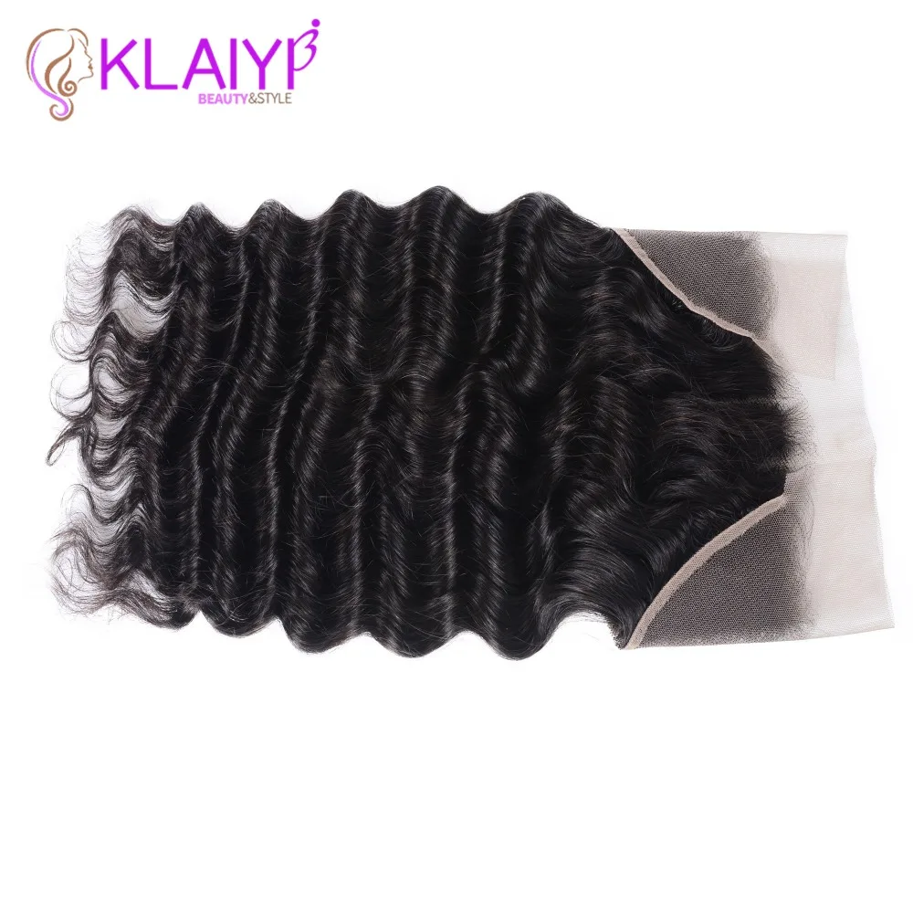 Klaiyi Hair Brazilian Loose Deep Wave Hair Lace Frontal Closure 13x4 Swiss Lace Ear To Ear Remy Human Hair Frontal