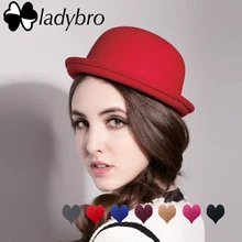 Ladybro Autumn Women Fedora Hat Classical Cap Chapeau femme Imitation Wool Cap Women’s Hats Cute Solid Black Bowler Hat Female