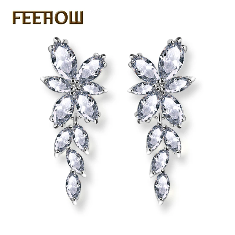 

FEEHOW Clear White Yellow Marquise Cut Top Quality Cubic Zirconia Dangle Drop Earrings for Women Fashion Flower Jewelry FWEP167