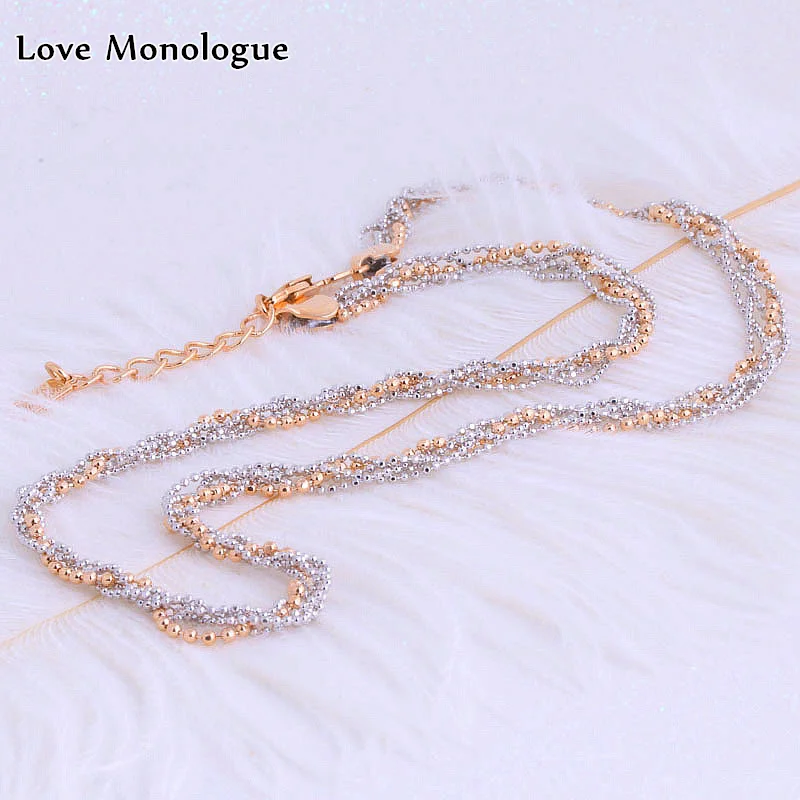

Love Monologue Exquisite Mini Beads Two Color Necklaces Silver Color & Yellow Gold Color Choker Necklace for Women Jewelry X0534