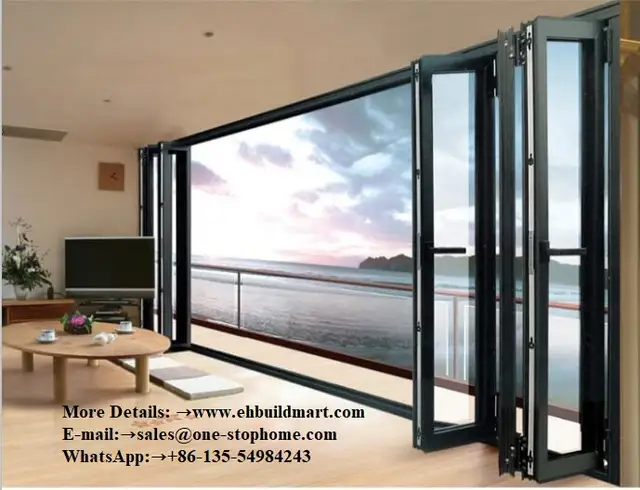 Waterproof Veranda Double Glazing Aluminum Bi Folding Door Black