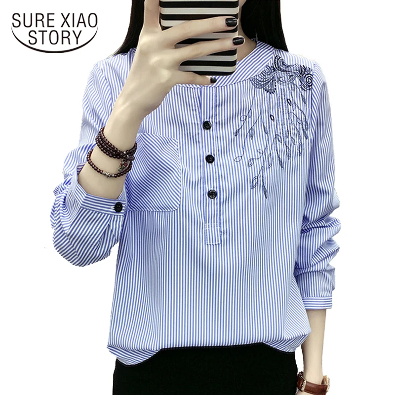 Novedad de primavera 2019! Blusas elegantes de moda, blusa estilo coreana, camisa de gasa de manga larga, ropa femenina, camisa informal a rayas para mujer 710B30|camisa mujer|camisa de gasablusa - AliExpress