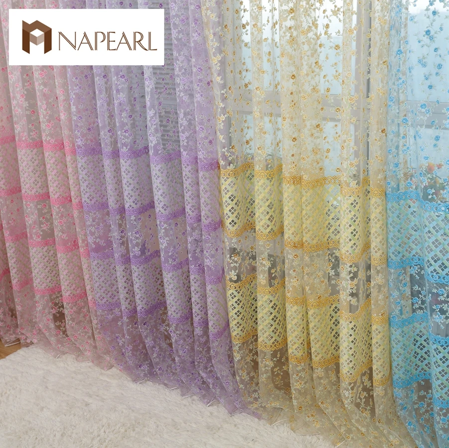 

NAPEARL Modern window curtain printed tulle fabric for curtains living room sheer panel floral design organza ready made curtain
