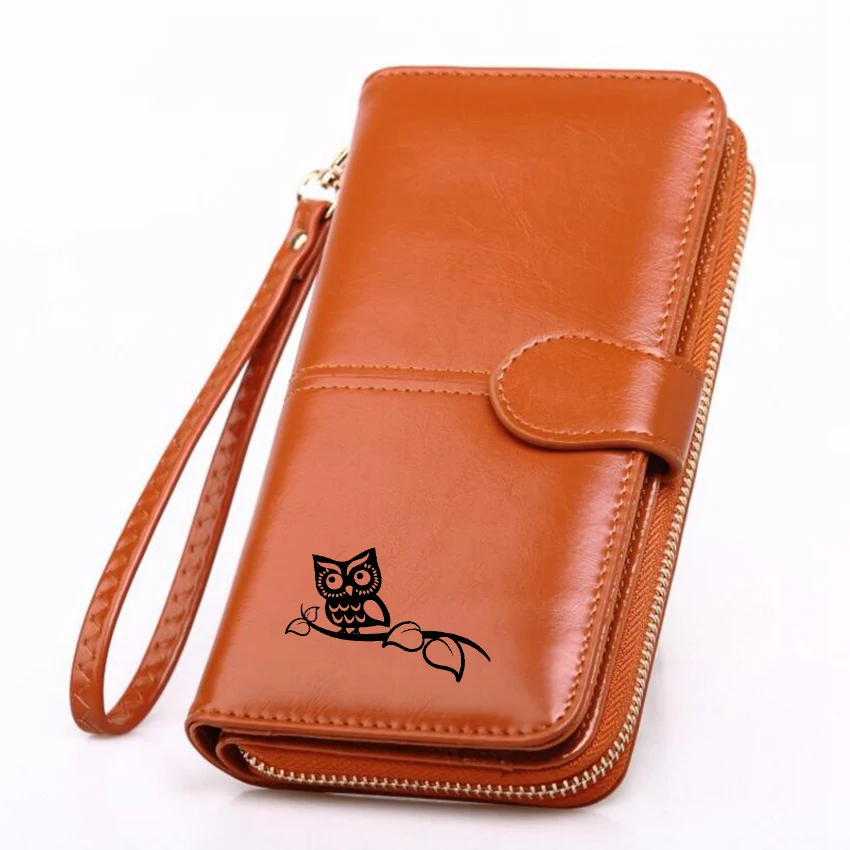 

Owl On Branch Bird Cartoon Women Clutch Leather Wallet Female Long Wallet Women Zipper Purse Strap Money Bag Purse For Cellphone