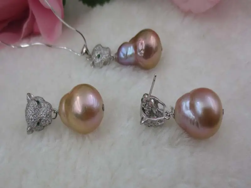 

leopard head gorgeous 12 - 14mm FURROW Kasumi pearl necklace earrings set