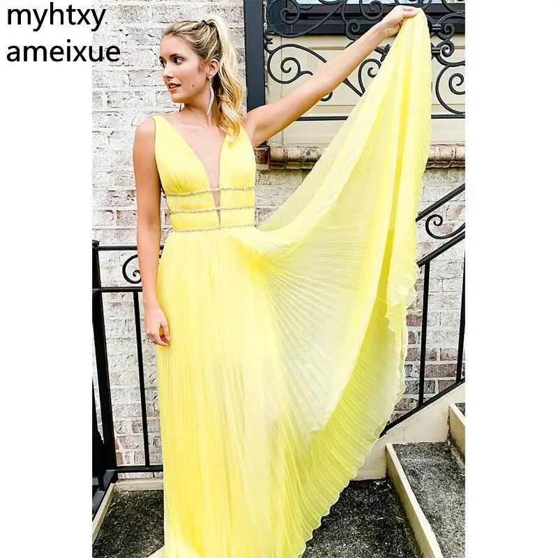 

New Simple Sexy Cheap Evening Dress Formal 2019 Prom Party Dresses Sleeveless V-neck Evening Gown Custom Made Robe De Soiree