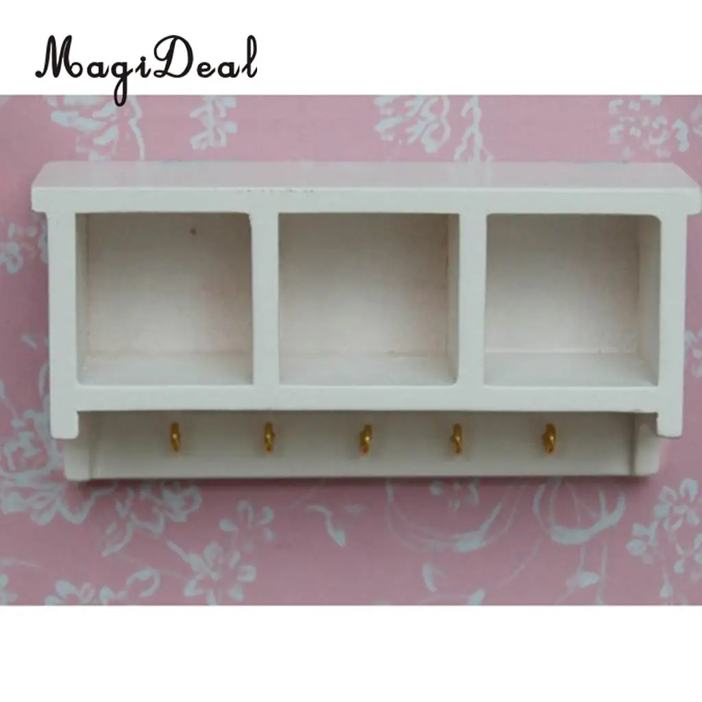 1:12 Scale Dolls house White Miniature Wood Kitchen Wall Rack Hanger Hooks Furniture Ornaments