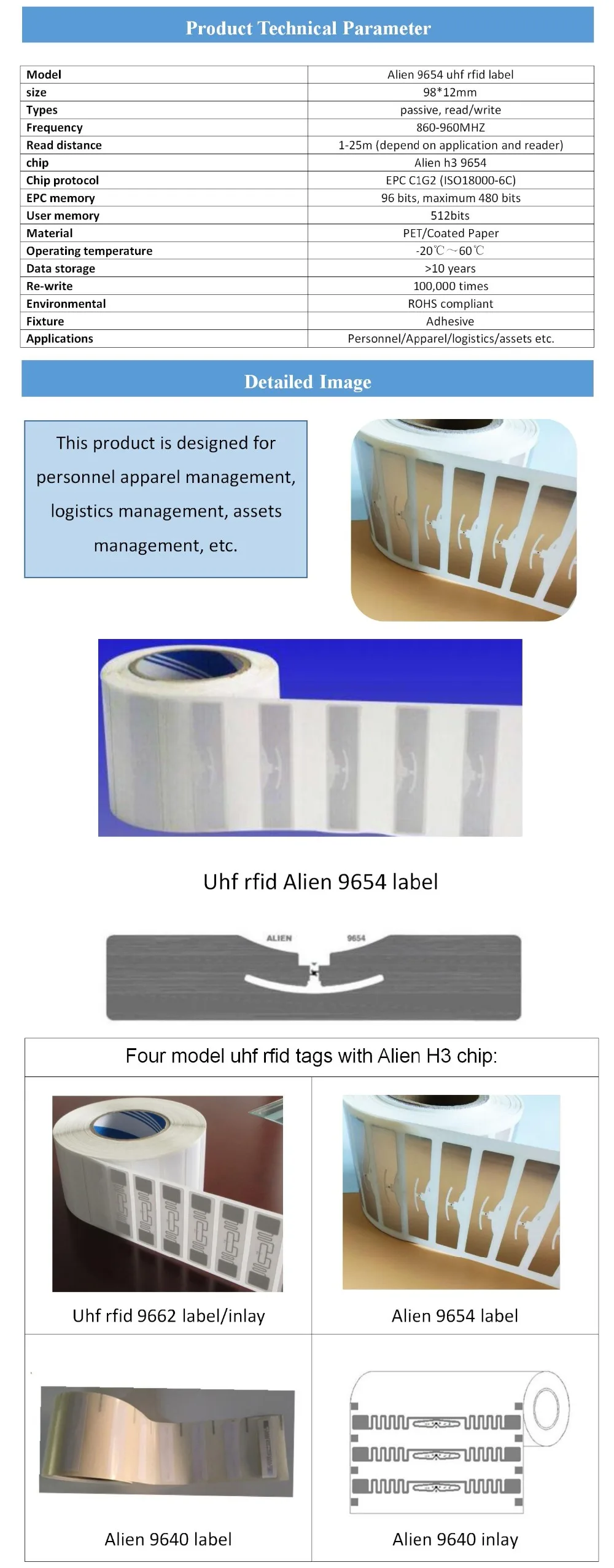 10 шт./лот RFID UHF Alien 9654 lable Gen2 860 МГц~ 960 МГц низкая стоимость пассивная УВЧ Радиочастотная Идентификация бумажный ярлык наклейки Alien H3 inaly