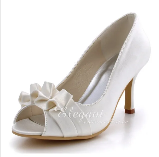 Luxury Satin Flower White Wedding Dress Shoes Bridal Shoes Peep Toe