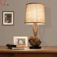 Ретро креативный тканевый абажур пеньковая веревка декоративная настольная лампа для ресторана кафе винтажный стол светильники прикроватная лампа для спальни