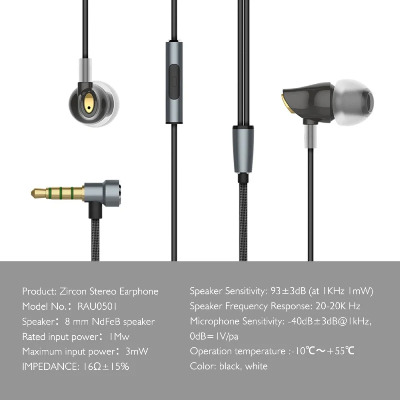 Rock In-Ear Zircon Nano стерео наушники 3,5 мм гарнитура AUX с микрофоном сбалансированные наушники с иммерсивными басами для iPhone Sumsung Xiaomi