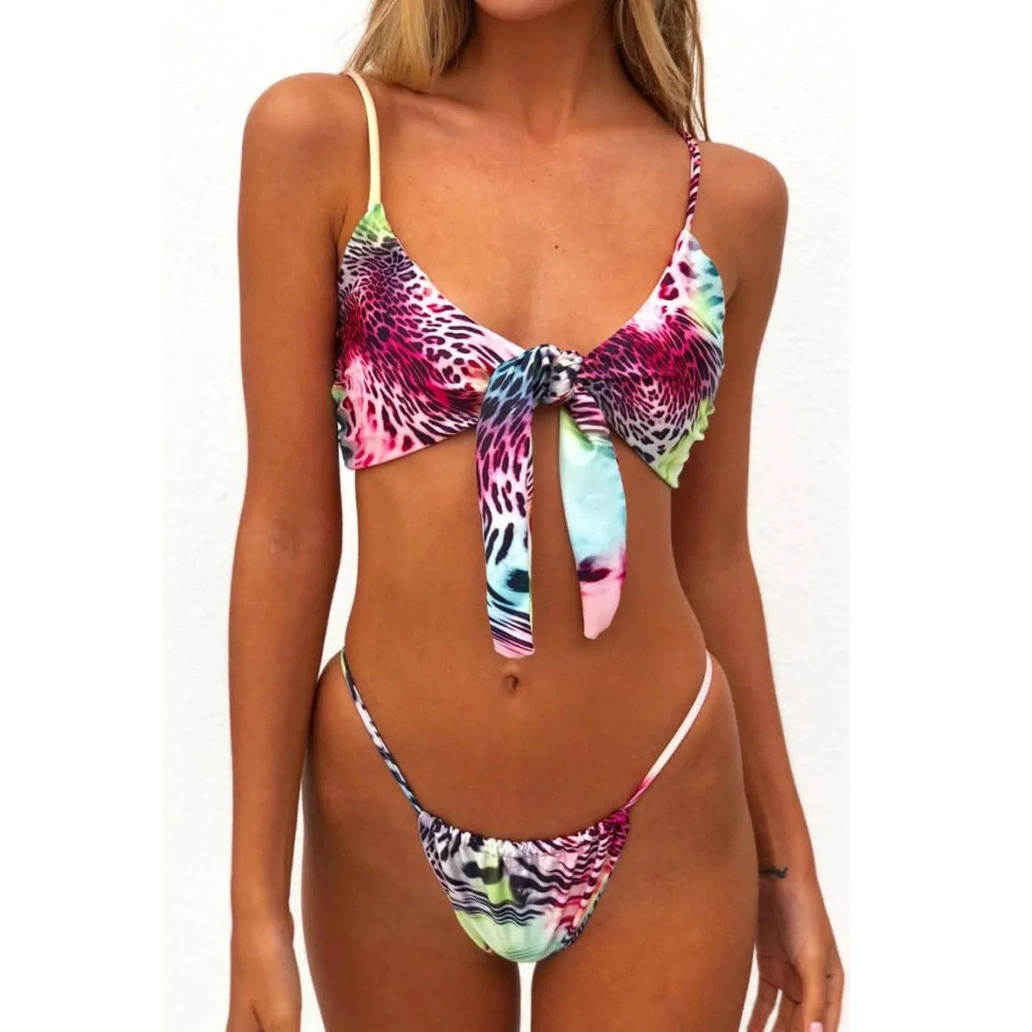 

Snake Skin Bikini 2019 Sexy Front Knotted Tie Swimsuits Leopard Print Micro Thong G String Swimwear Bathing Suit Women Biquini