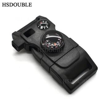 

2pcs 15 in1 Outdoor Survival Kits Compass Thermometer Whistle Buckle Black