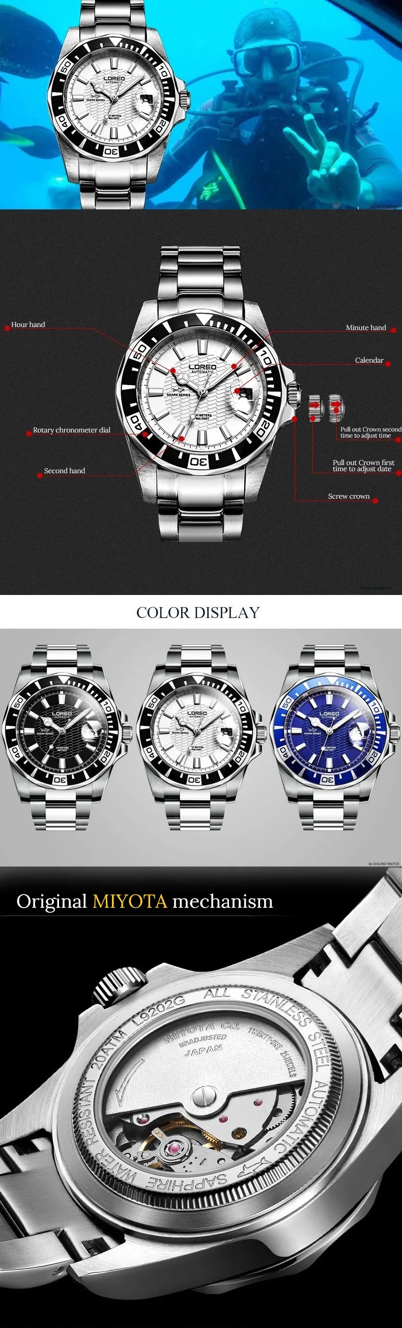 Horloges mannen LOREO Watch Men Sport Waterproof 200m Automatic Mechanical Watch Sapphire Luminous Mens Watches Top Brand Luxury