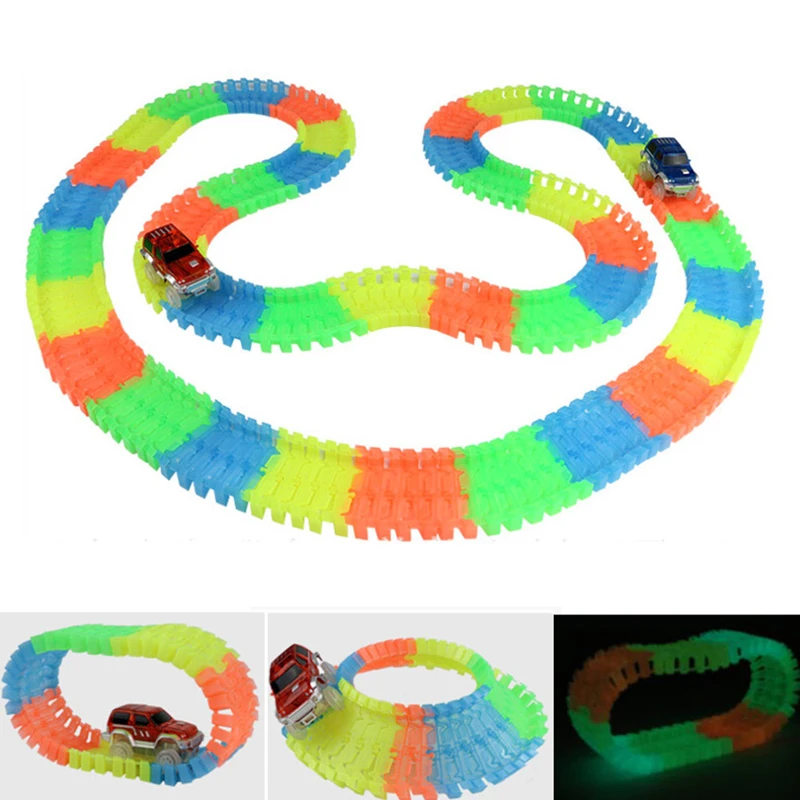 KACUU Glowing Magical Race Track DIY Universal Accessories Racing Track Ramp Turn Road Bridge Crossroads Toys For Children Gift 2