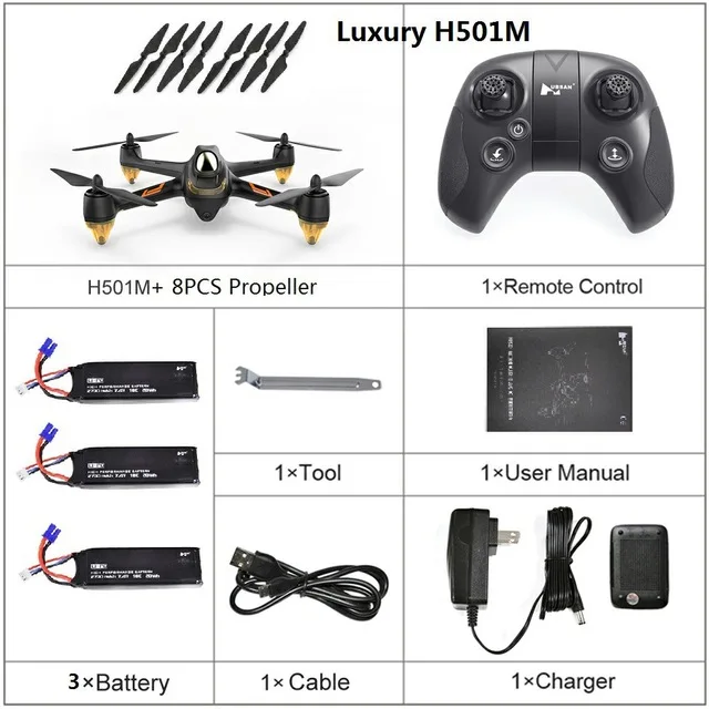 Hubsan черный H501M Радиоуправляемый вертолет X4 wifi FPV Бесщеточный gps Дрон с функциональными Waypoints следуем за мной режим RTF для 1 км - Color: Luxury H501M